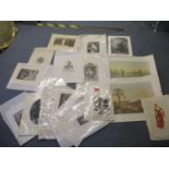 A quantity of unframed mainly 19th century engravings and prints to include an autographed print