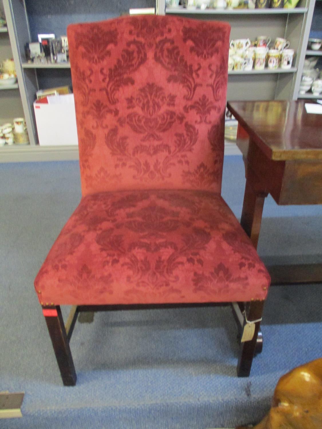 An early 20th century walnut American rocker chair upholstered seat and back in a green fabric, - Image 2 of 2