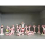 A collection of fourteen UAC Geoffrey, circa 1980s, ceramic Pink Panther models in various poses A/F