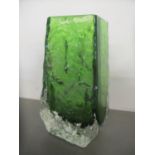 A Whitefriars meadow green coffin form vase designed by Geoffrey Baxter, 13cm h