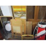 A miscellaneous lot to include two folding cane seated chairs, wall mirrors, a selection of