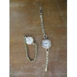 An Elco Swiss 17-jewel and 9ct gold cased ladies wristwatch on an expanding brass bracelet, and a