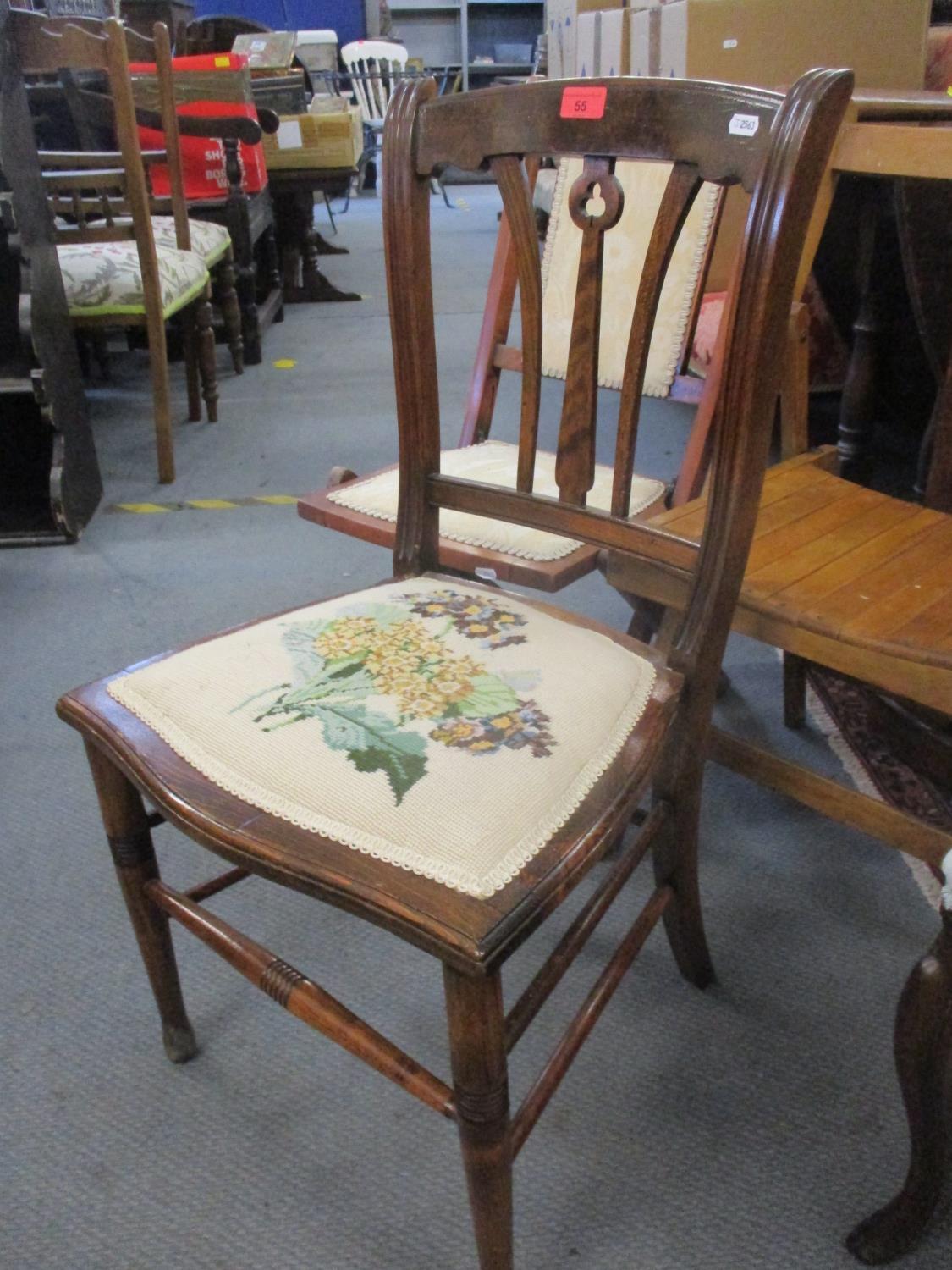 Two Edwardian chairs, one folding, together with a 1950's beech folding chair and a Victorian kidney - Image 2 of 4