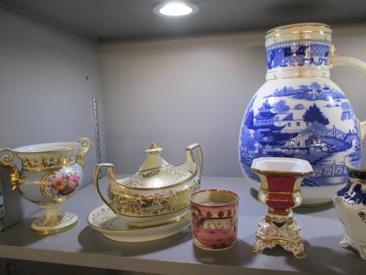 A selection of early 19th century Victorian and later ceramics to include a twin handled serving - Image 3 of 8