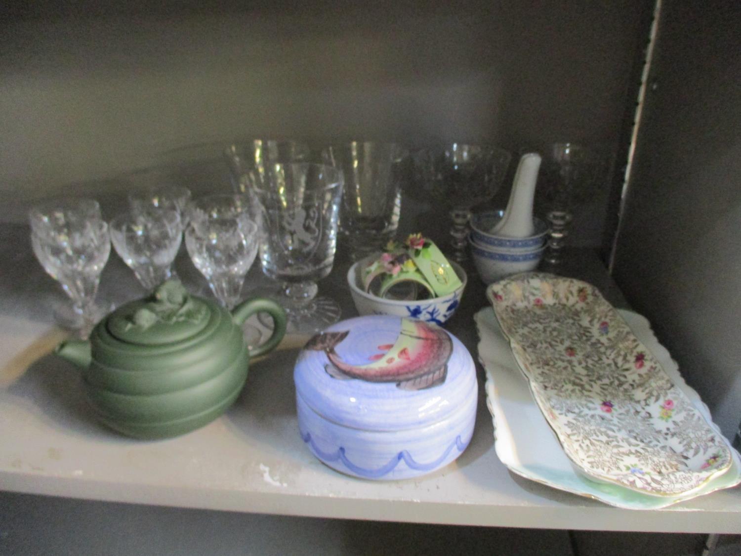 A mixed lot of table glass and ceramics to include a Hornsea storage jar and a Yixing Chinese - Image 2 of 5