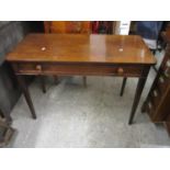 An early 19th century mahogany single drawer, side table, on square tapered legs 70 x 104 x 48cm