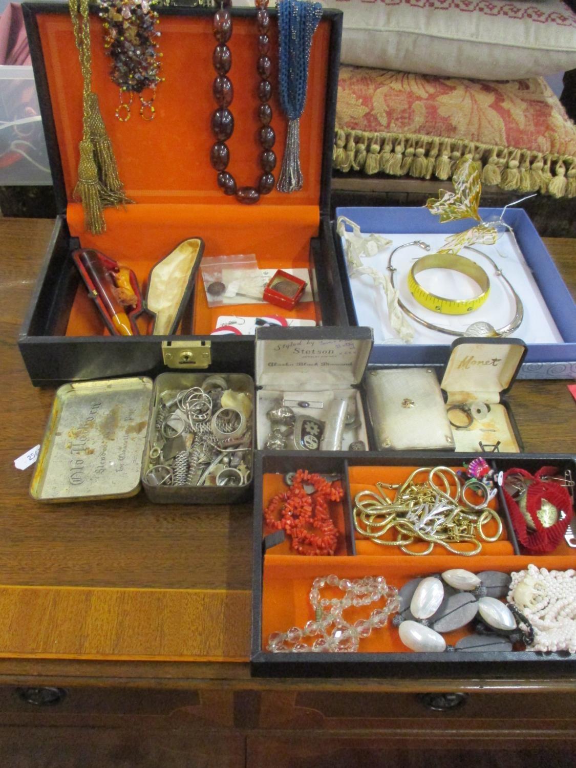 Costume jewellery to include a red coral necklace together with a meerschaum pipe, a boxed Blue Wing