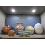A selection of studio pottery bowls and vases to include a Christine Gittins (b1948), ovoid vase,