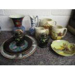 A group of ceramics and Chinese cloisonné ware to include as set of three Royal Doulton graduated