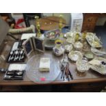 A mixed lot of silver and silver plate, and other metalware to include a silver framed double