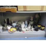 A mixed lot of ceramics to include a 19th century Wedgewood black basalt pot and stand