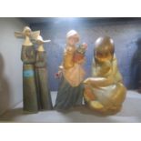 Three Lladro Gres Finish figures to include a figural group of two nuns