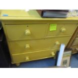 A Victorian painted pine three drawer chest and a pine drop leaf table