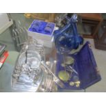 A mixed lot to include silver plated items cased scales set, boxed Royal Doulton napkin rings and