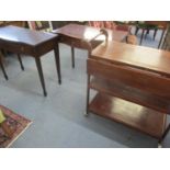 Two reproduction mahogany side tables and a modern rosewood tea trolley Location: A2M/A2B