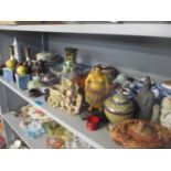 Mixed Oriental items to include soapstone ornaments, terracotta teapot and other items