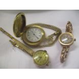 Two 9ct gold wristwatches one with a 9ct gold bracelet, together with Sekonda pocket watch