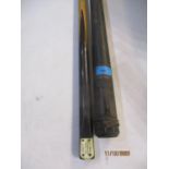 A vintage Peall record snooker cue, 16 1/2, break 3304, together with a metallic Cox and Yemar cue