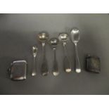 Two silver vesta cases, and a group of Georgian and later silver mustard and salt spoons
