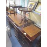 A reproduction mahogany twin pedestal desk together with a filing cabinet, computer desk and two