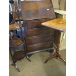 Three items of early to mid 20th century furniture comprising a mahogany bureau 100cm high x 40cm