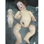 Two bisque dolls, one with open mouth and two teeth showing, A/F