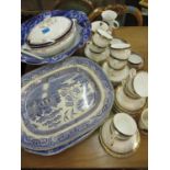 A Grimwades wash bowl, meat plates, Royal Grafton Majestic tea cups with saucers, Royal Crown