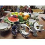 A selection of ceramics to include Barbados fruits, Royal Worcester candle snuffer in the form of