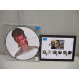 David Bowie Aladdin Sane colour disc and a framed and glazed set of 1st day covers, limited