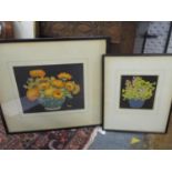 John Hall Thorpe - Marigolds/vase of spring flowers - two woodcut prints, one signed and titled in