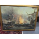 A mixed lot to include a framed oileograph of 'The Bombardment of Algiers', together with other
