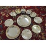 Eleven white metal dishes stamped 833 in various sizes, weight 559.1g