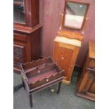 A Victorian dressing table swing mirror, pine cupboard and a mahogany magazine table