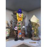 A mixed lot comprising four composition figures, a Murano glass clown, a Japanese vase A/F and