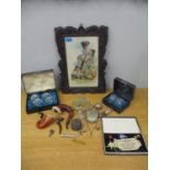 Mixed lot of silver, white metal and plated items , along with an early 20th century watercolour
