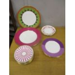 Thomas Goode ceramics to include side plates decorated in puce bands and gilt four larger plates and