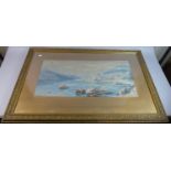 A Large Framed Chromolithograph of Mediterranean Seaside Town, 71cm Wide