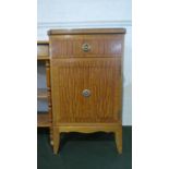 A Reproduction String Inlaid Satinwood French Style Cabinet with Top Drawer Over Shelved Cupboard,