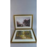 Two Framed Prints, Sheep on a Wooded Path and Above the Falls, Each 47cm Wide