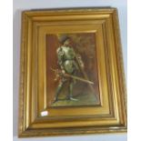 A Gilt Framed Oil on Canvas Over Board Depicting Spanish Knight, 28.5cm High