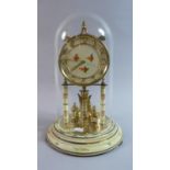 A Mid 20th Century Painted Brass Pillar Clock Under Glass Dome, 30cm High