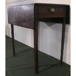A 19th Century Mahogany Drop Leaf Occasional Table with Single Drawer Having Brass Drop Handles,
