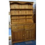 A Modern Pine Kitchen Dresser with Two Centre Drawers and Three Shelf Plate Rack, 110cm Wide