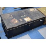 A Vintage Metal Travelling Trunk Monogrammed R D with LM&SR Paper Label, 100cm Wide