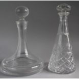 A Cut Glass Mallet Decanter Together with a Modern Ships Decanter