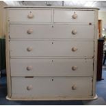 A Late 19th Century Cream Painted Bedroom Chest of Two Short and Four Long Drawers, 122cm Wide