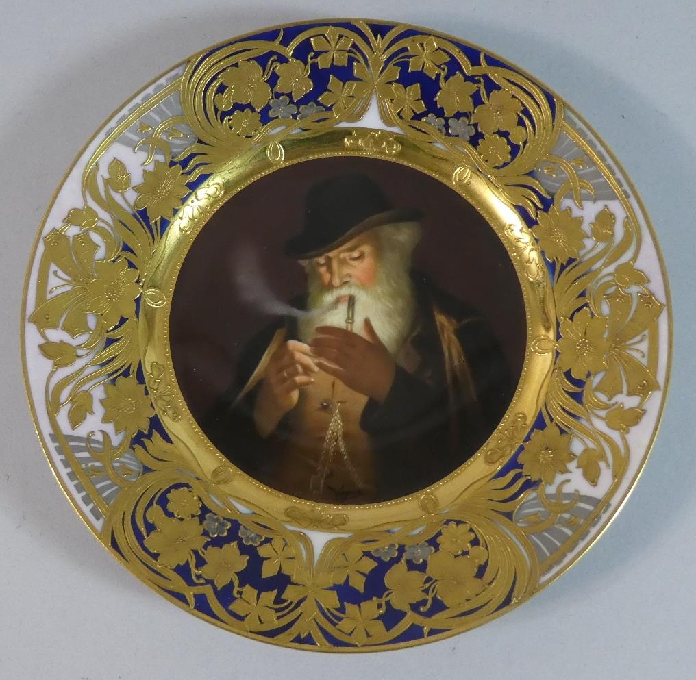 A Royal Vienna Cabinet Plate Depicting Gent Lighting Cheroot inscribed Verso Raucher Dec 219 Depose.