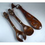 A Collection of Three Tribal Maori Carved Wooden Spoons