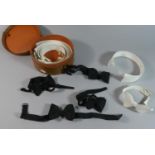 An Edwardian Circular Leather Gents Collar Box Containing Various Collars and Bow Ties,