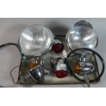 A Collection of Vintage Chromed Car Spotlights, Indicator Lamps and Rear Side Lamps